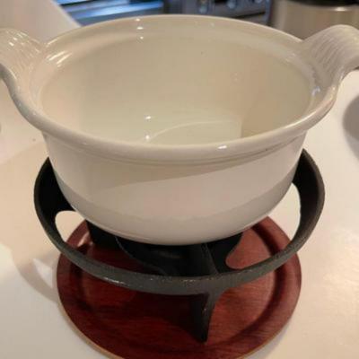 Vintage Le Creuset Mini Fondue Pot with Forks -Made in France