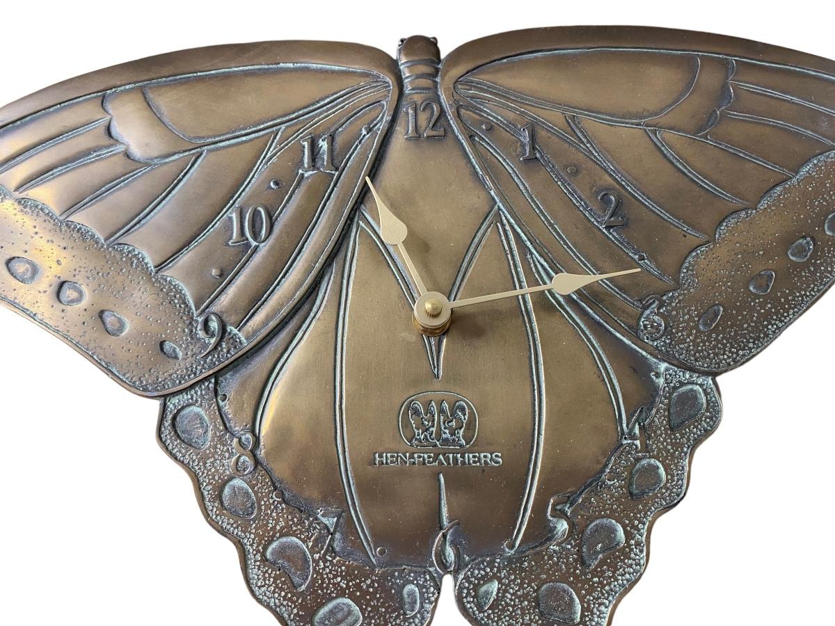 Hen Feather Copper Butterfly Wall Clock NIB