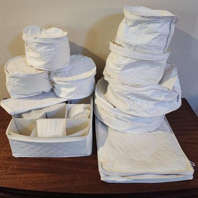 Lot of 9 quilted vinyl china dinnerware storage cases - keep your fine china safe & dust free!