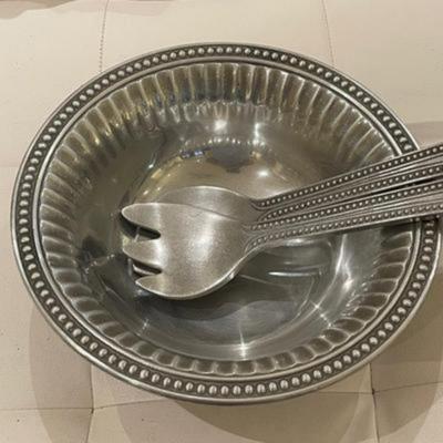 Vintage Wilton Armetale Flutes and Pearls 3-Piece Salad Serving Set