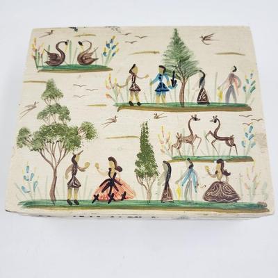 VINTAGE MEXICO FOLK ART SOLIS HAND PAINTED &SIGNED SMALL WOODEN BOX