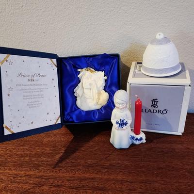 Lot of 3 Blue and White Christmas decorations: Goebel, Lladro, Roman