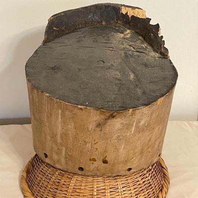 Lot 53 Carved Wooden Helmet Mask African With Crown, Teeth & Closed Eyes
