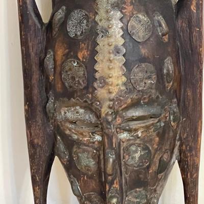 Lot 55 Mali Tribal Mask Metal Decoration On Front