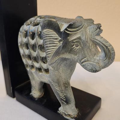 Pair of Carved Stone Elephant within an Elephant Bookends
