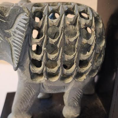 Pair of Carved Stone Elephant within an Elephant Bookends