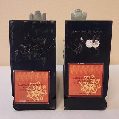 Pair of Carved Stone Elephant within an Elephant Bookends