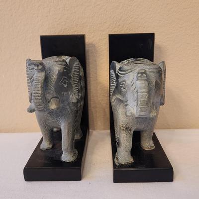 Pair of Carved Stone Elephant within an Elephant Bookends