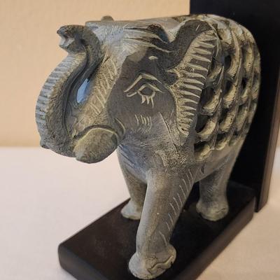 Pair of Carved Stone Elephant within an Elephant Bookends