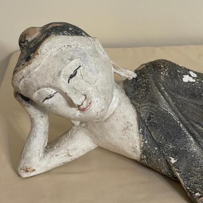Lot 57 Reclining Buddha Figure Carved & Hand Painted 22"