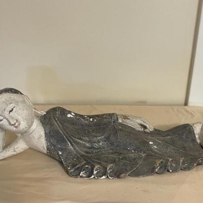 Lot 57 Reclining Buddha Figure Carved & Hand Painted 22"