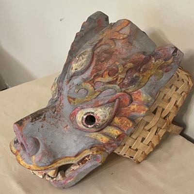 Lot 58 Dragon Mask Hand Carved and Painted 14" Tall