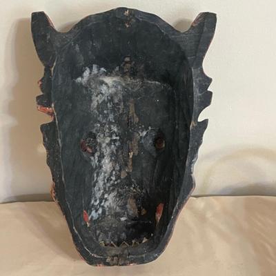 Lot 58 Dragon Mask Hand Carved and Painted 14" Tall