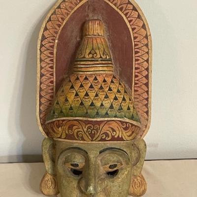 Lot 60 Southeast Asian Wood Mask With Headress 16" tall.