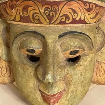 Lot 60 Southeast Asian Wood Mask With Headress 16" tall.