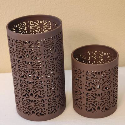 Lot of 2 brown porcelain bisque candleholders