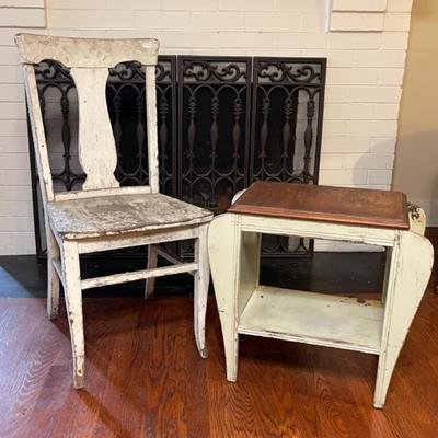 Lot 65 Shabby Chic Wood Chair & Magazine Table Distressed