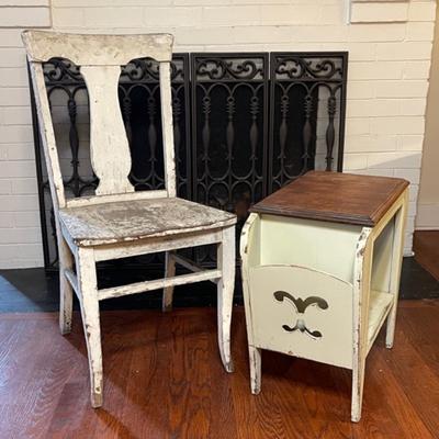 Lot 65 Shabby Chic Wood Chair & Magazine Table Distressed