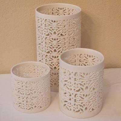 Lot of Three White Porcelain Bisque Luminaria Candleholders