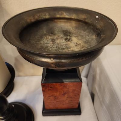 9 Piece Brown and Black LOT - candles. Planter. Decorative trays