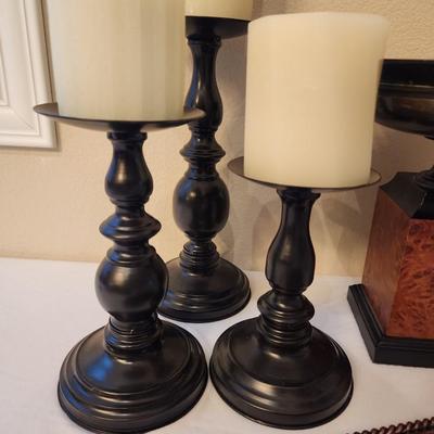9 Piece Brown and Black LOT - candles. Planter. Decorative trays