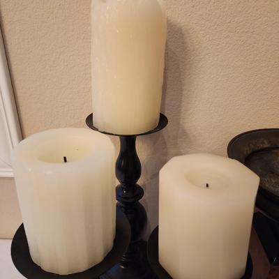 9 Piece Brown and Black LOT - candles. Planter. Decorative trays