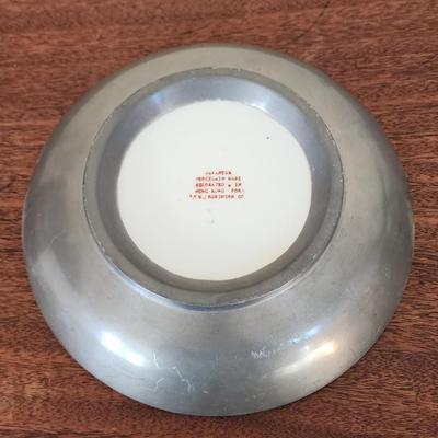 Vintage 9 1/2" Japanese Porcelainware Bowl in Metal - Painted in Hong Kong, Blue, Green, Coral