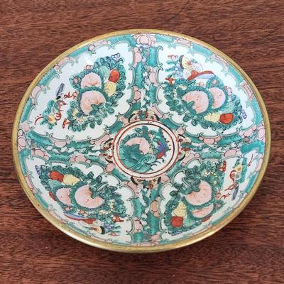 7 1/2" Vintage Japanese Porcelainware Bowl wrapped in brass - painted in Hong Kong