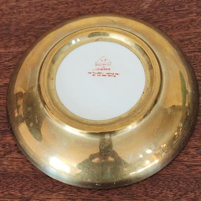 7 1/2" Vintage Japanese Porcelainware Bowl wrapped in brass - painted in Hong Kong