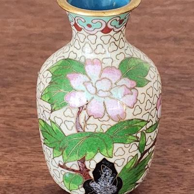 Lot of 3 Vintage Pieces of Chinese Cloisonne - 2 Vases and 1 dish