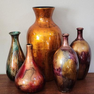 5 Piece Lot - Tall Decorative foiled vases