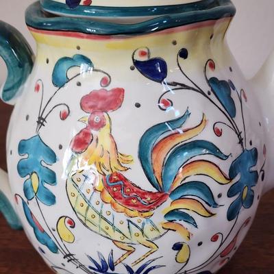 "Italian  Rooster" Painted Ceramic Teapot