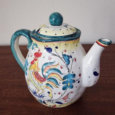 "Italian  Rooster" Painted Ceramic Teapot