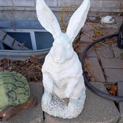 CONCRETE TURTLE AND A RESIN RABBIT