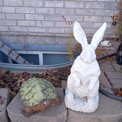CONCRETE TURTLE AND A RESIN RABBIT