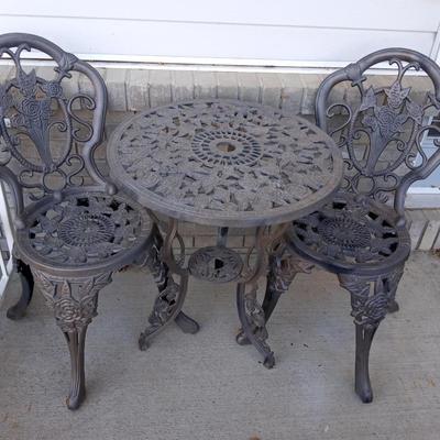 IRON PATIO TABLE WITH 2 IRON CHAIRS