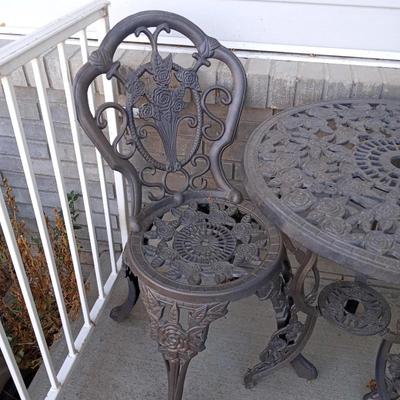 IRON PATIO TABLE WITH 2 IRON CHAIRS