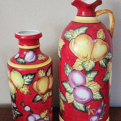 4 Piece Lot of Decorative Fruit Themed Planter Pots, Pitchers & Vases