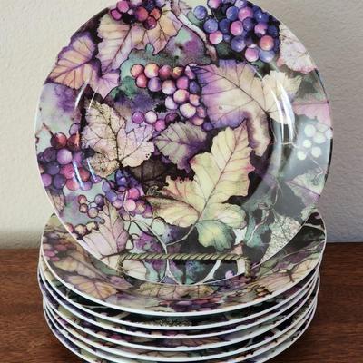 Set of 8 - 8" Greenbrier, Inc., Vineyard Grapes Porcelain Plates
