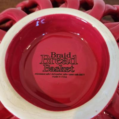 Set of 2 Red Round Ceramic Braid Bread Baskets - Never used