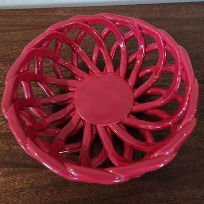 Set of 2 Red Round Ceramic Braid Bread Baskets - Never used