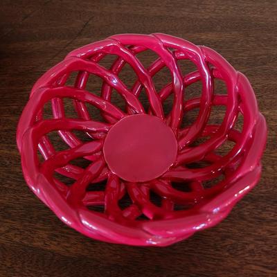 Set of 2 Red Round Ceramic Braid Bread Baskets - Never used