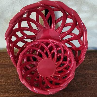 Set of 2 Red Round Ceramic Braid Bread Baskets - Never used