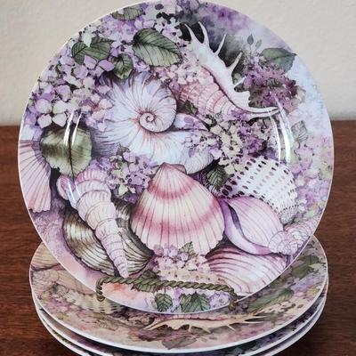 Set of 4 Greenbrier, Inc Seaside 8" Porcelain Plates - Beautiful Seashells - Never used