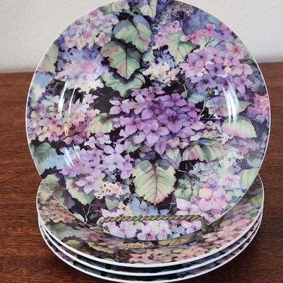 Set of 4 Greenbrier, Inc. 8" Porcelain Plates - Hydrangia - Purple Floral - Never used