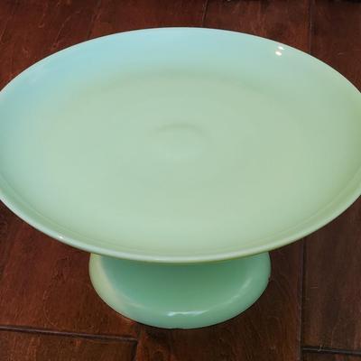 Vintage Large 12" Jadeite Green Glass Pedestal Cake Stand Plate