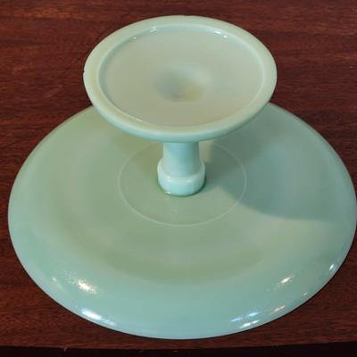 Vintage Large 12" Jadeite Green Glass Pedestal Cake Stand Plate