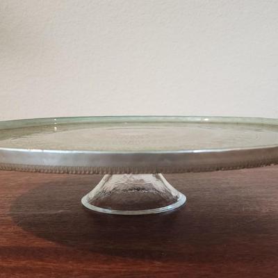 Vintage 13" Glass Footed Cake Stand backpainted in jadeite green and gold - never used.