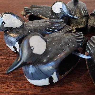 Set of 8 Hand Carved and Painted Duck (Hooded Merganser) Napkin Rings
