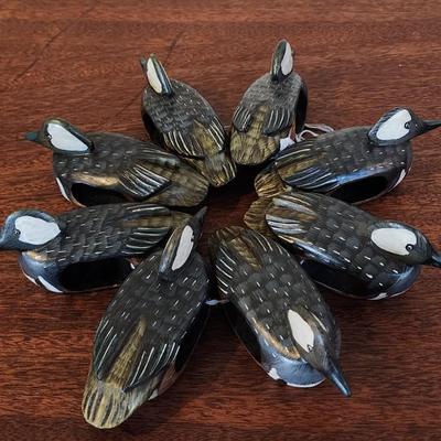 Set of 8 Hand Carved and Painted Duck (Hooded Merganser) Napkin Rings